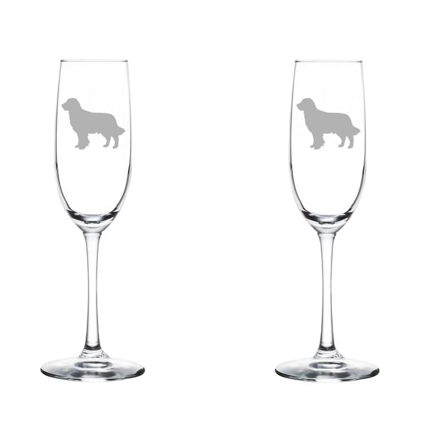 Set of 2 Glass Champagne Flutes Sparkling Wine Glasses Golden Retriever (8 oz Stemmed)