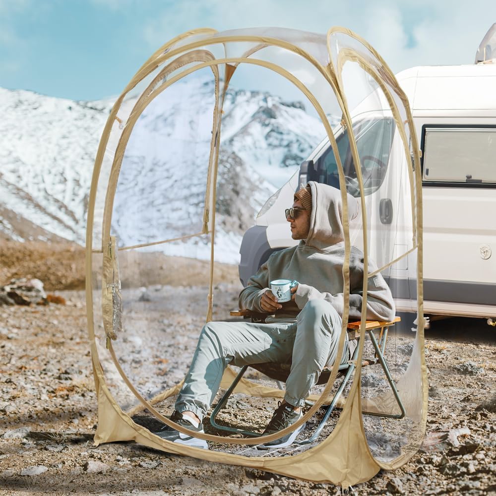 EighteenTek Pod All Weather Sports Tent - Instant Tent Shelter - Outdoor Bubble Tent 1-6 Person - Rain Tent Camping Sun Shelter Pop Up - Clear, Patent Pending Protected Design