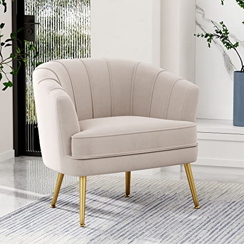 Andeworld Velvet Accent Chair, Upholstered Modern Single Sofa Side Chair,Comfy Barrel Club Living Room Armchair with Golden Metal Legs for Bedroom Living Reading Room Office, Green
