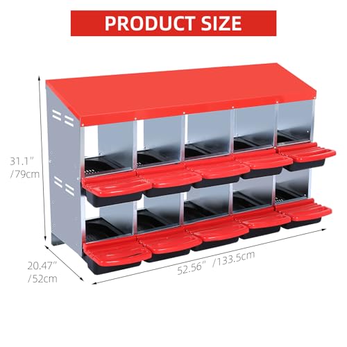 Chicken Nesting Box, 10 Hole 2 Layer Hen Nest Box with Legs, Roll Away Eggs Laying Boxes,Cleanable Pull Out Hen Roosting Boxes