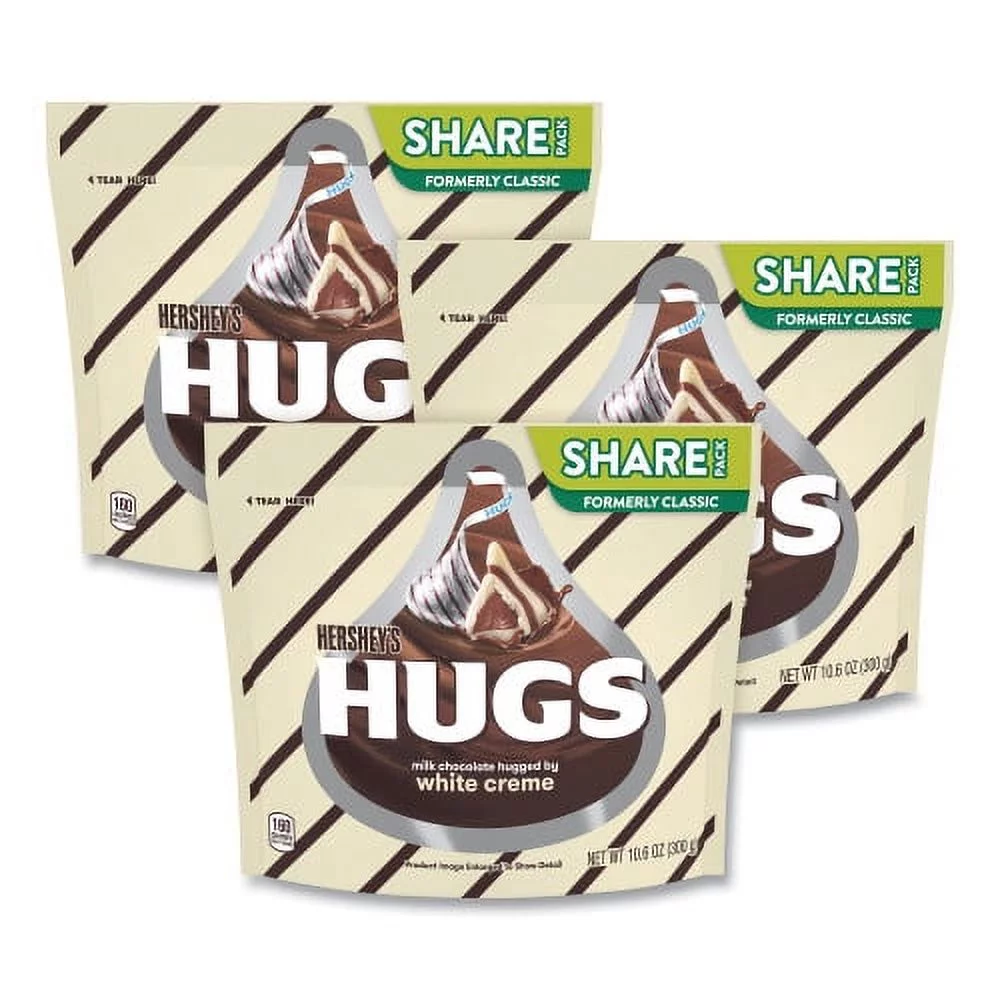 Hershey's HUGS Candy, Milk Chocolate with White Creme 1.6 oz Bag 3 Bags Ships in 1-3 Business Days