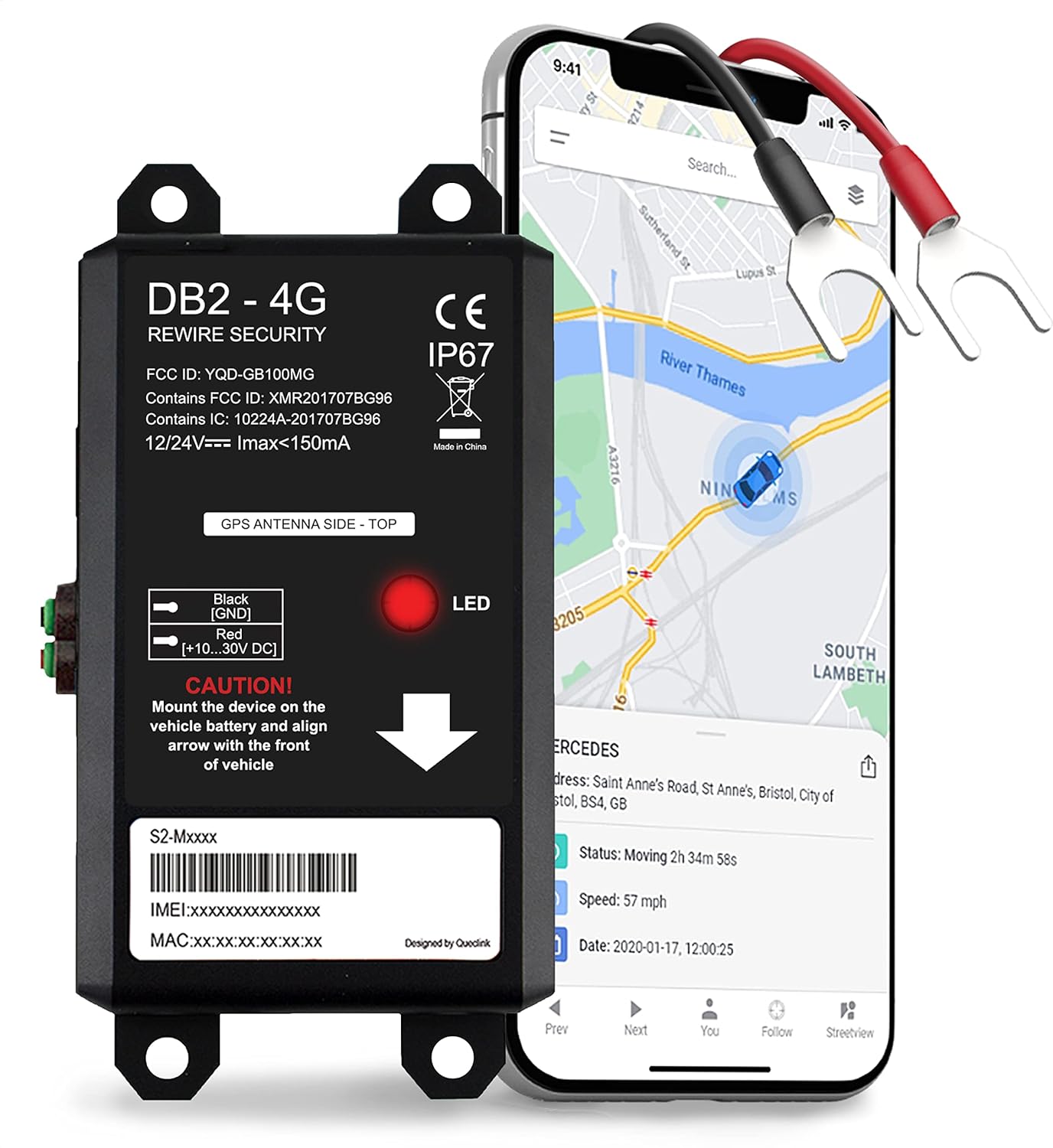 GPS Tracker for Vehicles - DB2 Hard-Wired Tracking Device, Optimal for Personal and Business Use, 24/7 Real-Time Location Monitoring for Car, Truck, Van US and Worldwide