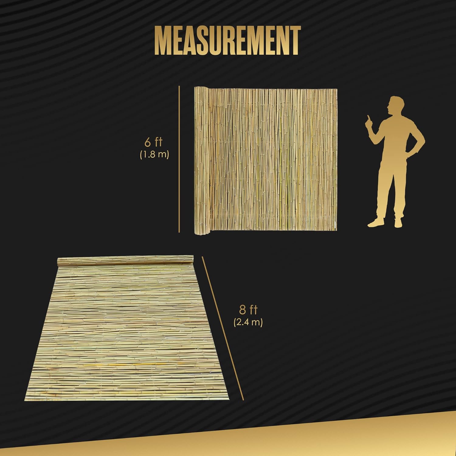 Bamboo Fence 6 Feet High, Outdoor Privacy Screen, Rolled Natural Fencing, 8ft x 6ft, 8 Foot Long Roll, Backyard Wall Covering, Private Screening Cover Panel for Patio, Balcony, Railing | Houseables