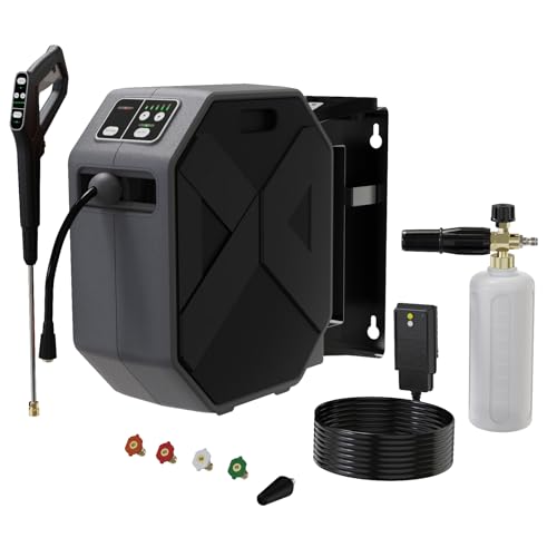 Electric Wall Mounted Power Washer -5000 PSI 3.4 GPM Adjustable Pressure Washer, Power Washer with GFCI Power Cord 100FT Retractable Hose and 1L Foam Canno for Cars, Driveways, Patios