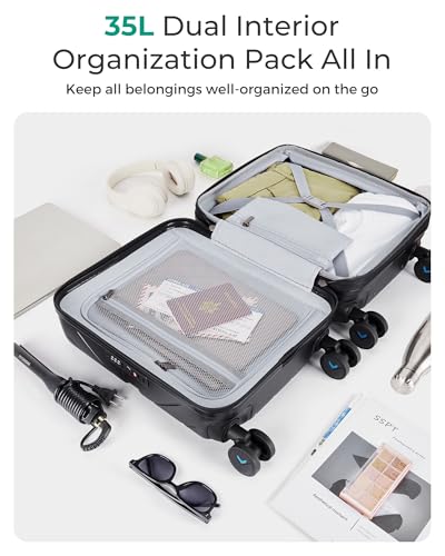 BAGSMART Carry On Luggage 22x14x9 Airline Approved With TSA Lock, 1OO% Polycarbonate Hardside Luggage with Spinner Wheels, Durable Hard Shell Carry On Suitcase 20 inch Black