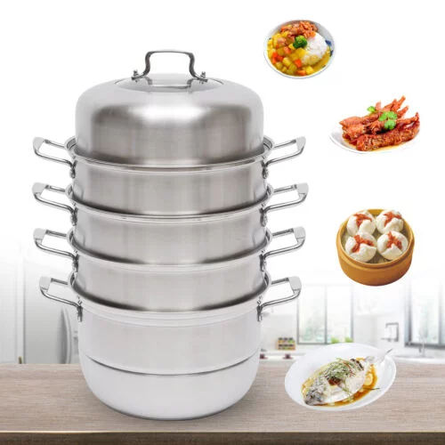 Stackable Stainless Steel Steamer Cooker Pot Glass Lid 5 layers large capacity