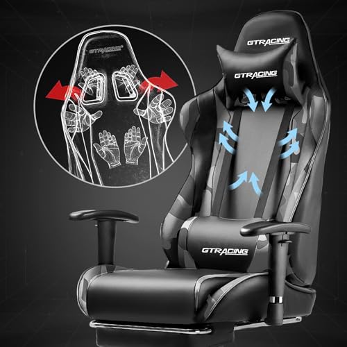 GTRACING Gaming Chair with Footrest, Ergonomic Computer Game Desk Chair, Recline Gaming Chair Seat Height Adjustment, Swivel Rocker with Headrest and Lumbar (Blue)