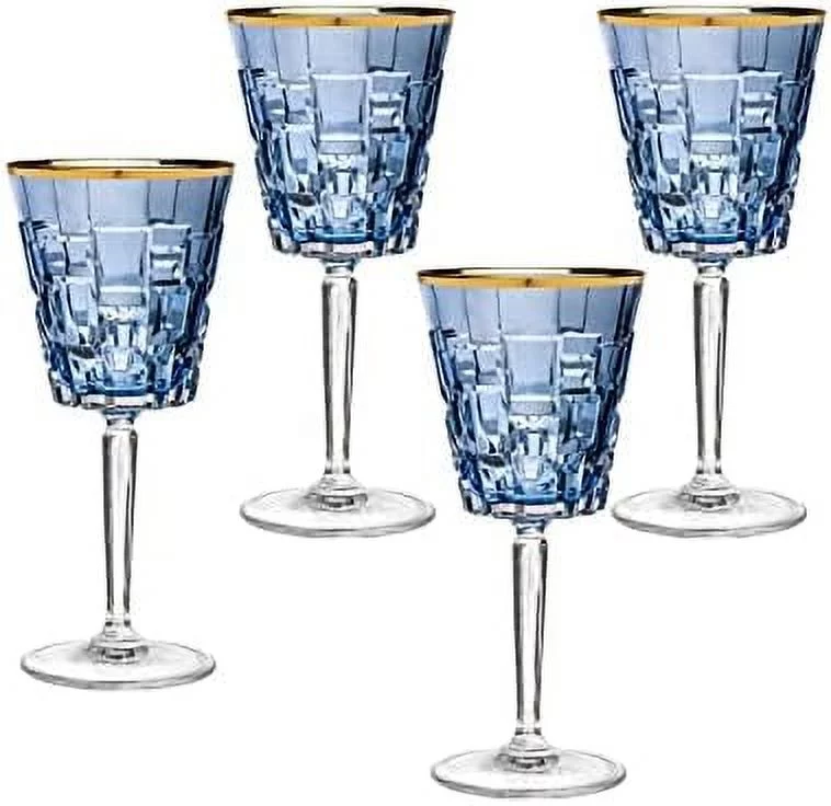 Goblet Wine, Liquor Glasses With Rim, Blue Set Of 4
