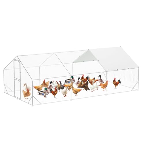 Large Metal Chicken Coop with Run,9.8×13.1×6.6ft Walk-in Poultry Cage,Chicken Pen with Water-Resident and Anti-Ultraviolet Cover for Outdoor Backyard Farm