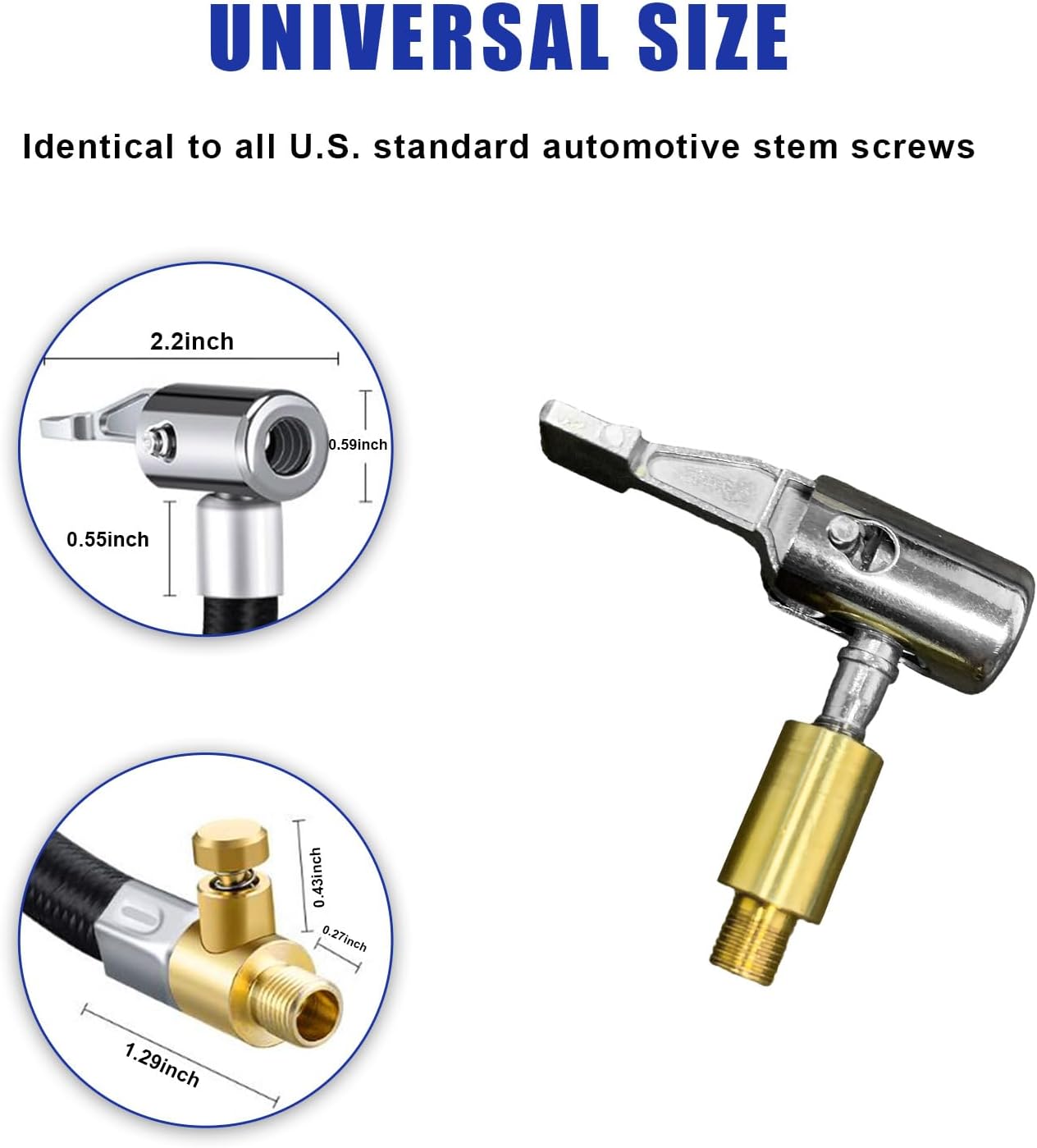 Car Tire Inflator Hose Adapter, Lock On Air Chuck with Standard Tire Valve Thread, Tire Inflator Extension Tube for Twist On Convert to Lock On Connection (Normal)
