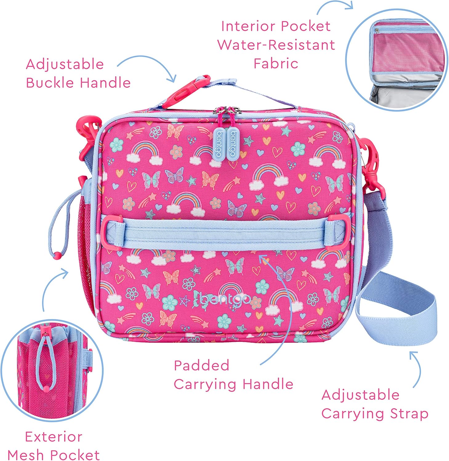 Bentgo Prints Insulated Lunch Bag Set With Kids Bento-Style Lunch Box (Rainbows and Butterflies)