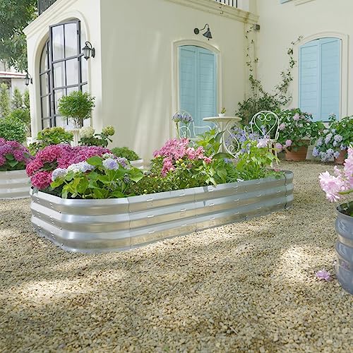 Galvanized Raised Garden Bed Kit, Large Metal Raised Garden Beds for Vegetables, Galvanized Planter Raised Garden Boxes Outdoor (Silver)