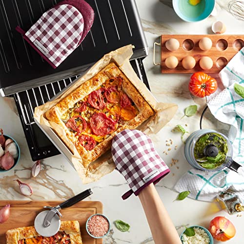 KitchenAid Gingham Cotton Mini Oven Mitt 2-Pack Set, Passion Red, 5.5