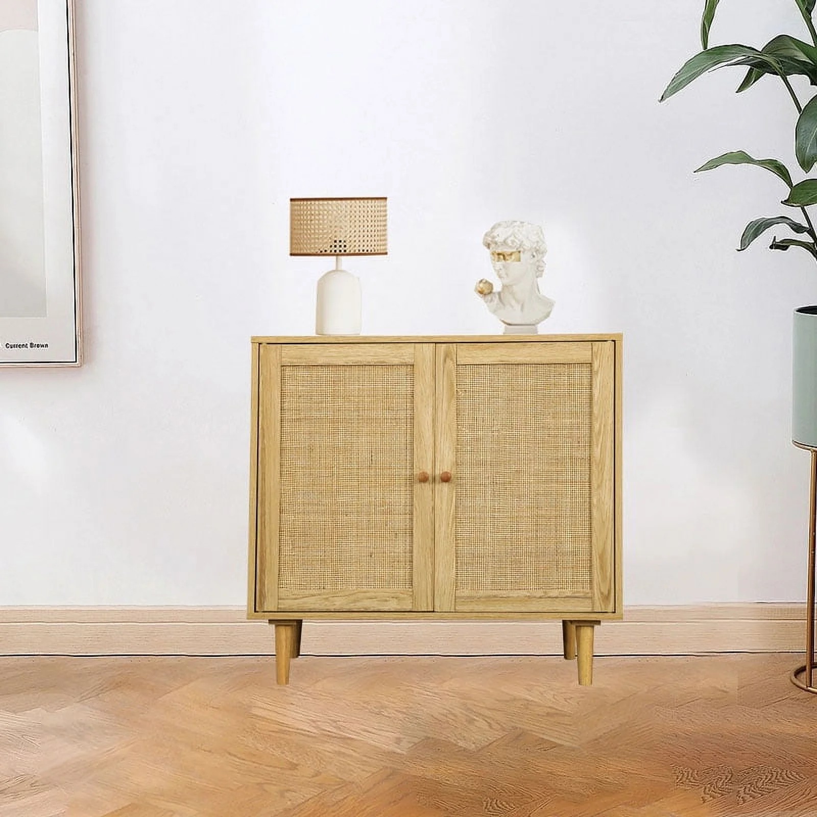 CoSoTower Rattan Storage Cabinet: Accent Cabinet with Doors, Buffet Cabinet with Storage for Living Room, Hallway, Bedroom