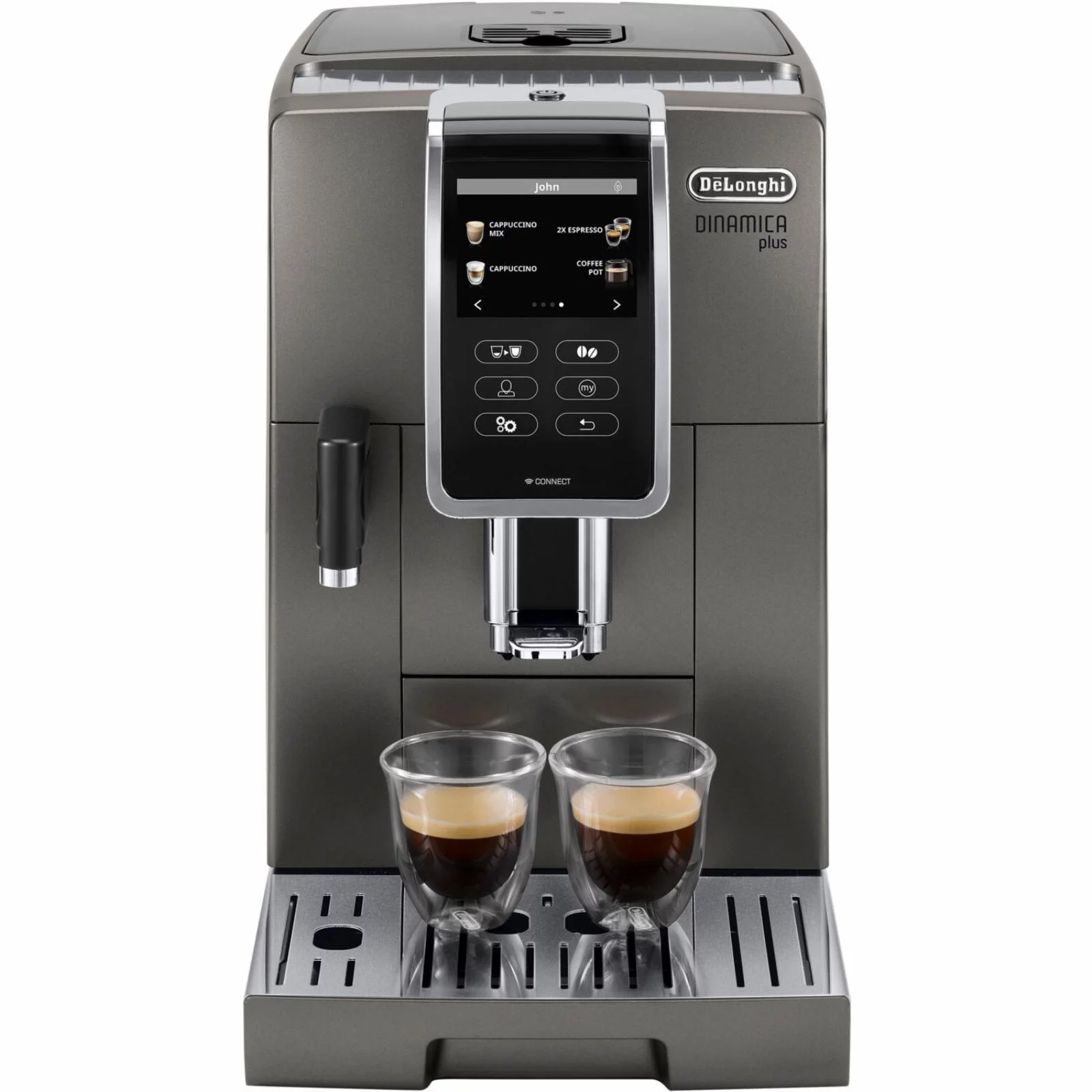 De'Longhi Dinamica Plus, Smart Coffee and Espresso Machine with Coffee Link Connectivity App and Automatic Milk Frother, Titanium