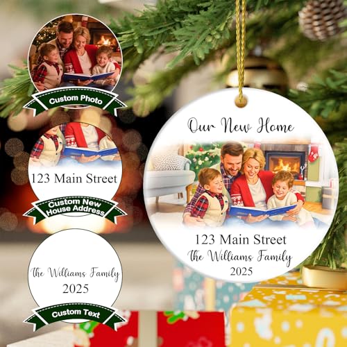 DPDP Personalized New Home Ornament 2025 – House Warming Gifts New Home First Christmas in New House Ornaments Family of 2/3/4/5/6/7/8/9 Members with Custom Names, Address, and Year
