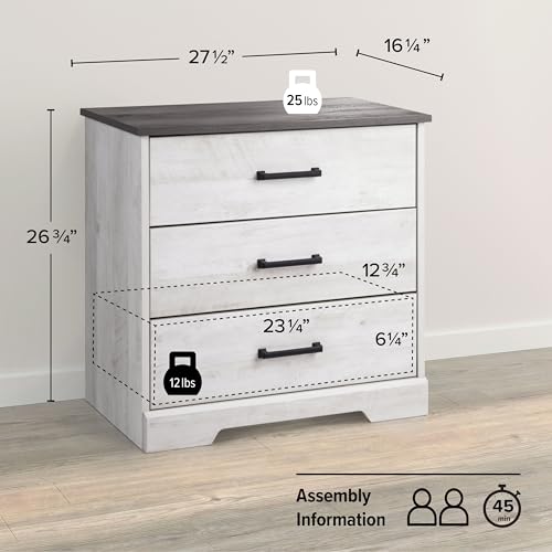 Prepac Sonoma Traditional Tall Nightstand Side Table with 3 Drawers, Functional Tall 3-Drawer Bedside Table 16