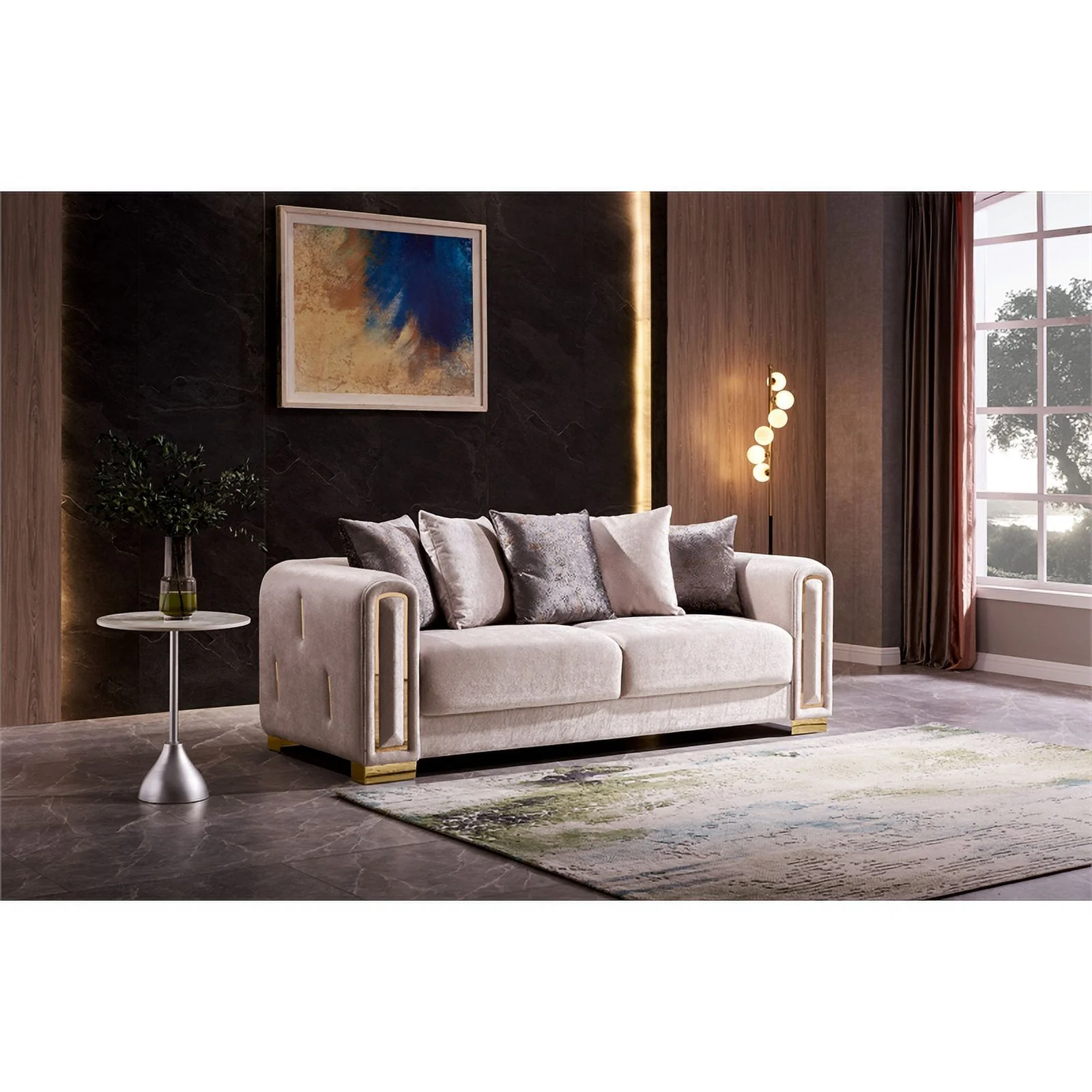 Pemberly Row Thick Velvet Fabric 2Pc Living Room Set Made With Wood in Beige