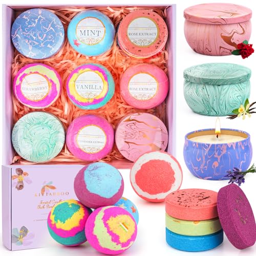 Bath Bombs for Women Gift Set - Bath Sets for Women Gift - 5 Large Bath Bomb Set with 4 Shower Steamers & 3 Candles - Birthday/Thanksgiving/Mother's Day Gifts