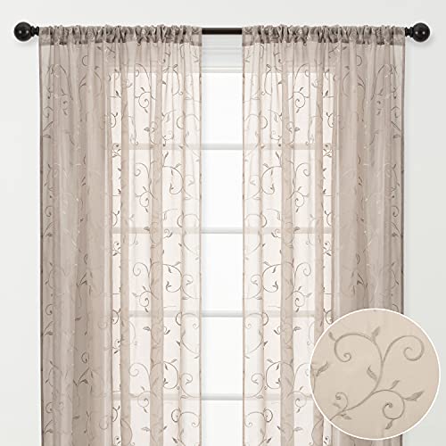 Chanasya Premium Embroidered Swirl Vine Curtains - Sheer Curtains for Living Room, Bedroom, Kitchen - 52