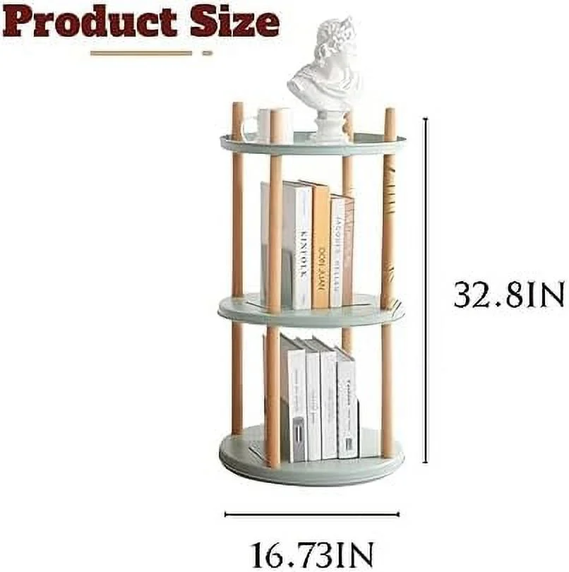 ° Rotating Bookshelf - Modern Classic Style  Sturdy  - Green Chassis  Solid Wood Frame - Multi-Tier Bookshelf (Four Levels)