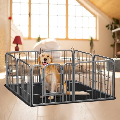 Dog Fence Puppy Pen Outdoor Pet Playpen Portable Dog Kennel Indoor Large Enclosure Heavy Duty Metal Play Yard Gate for Small Medium Dogs Rabbits Cats 8 Panels(24Lx24H-8Panels)