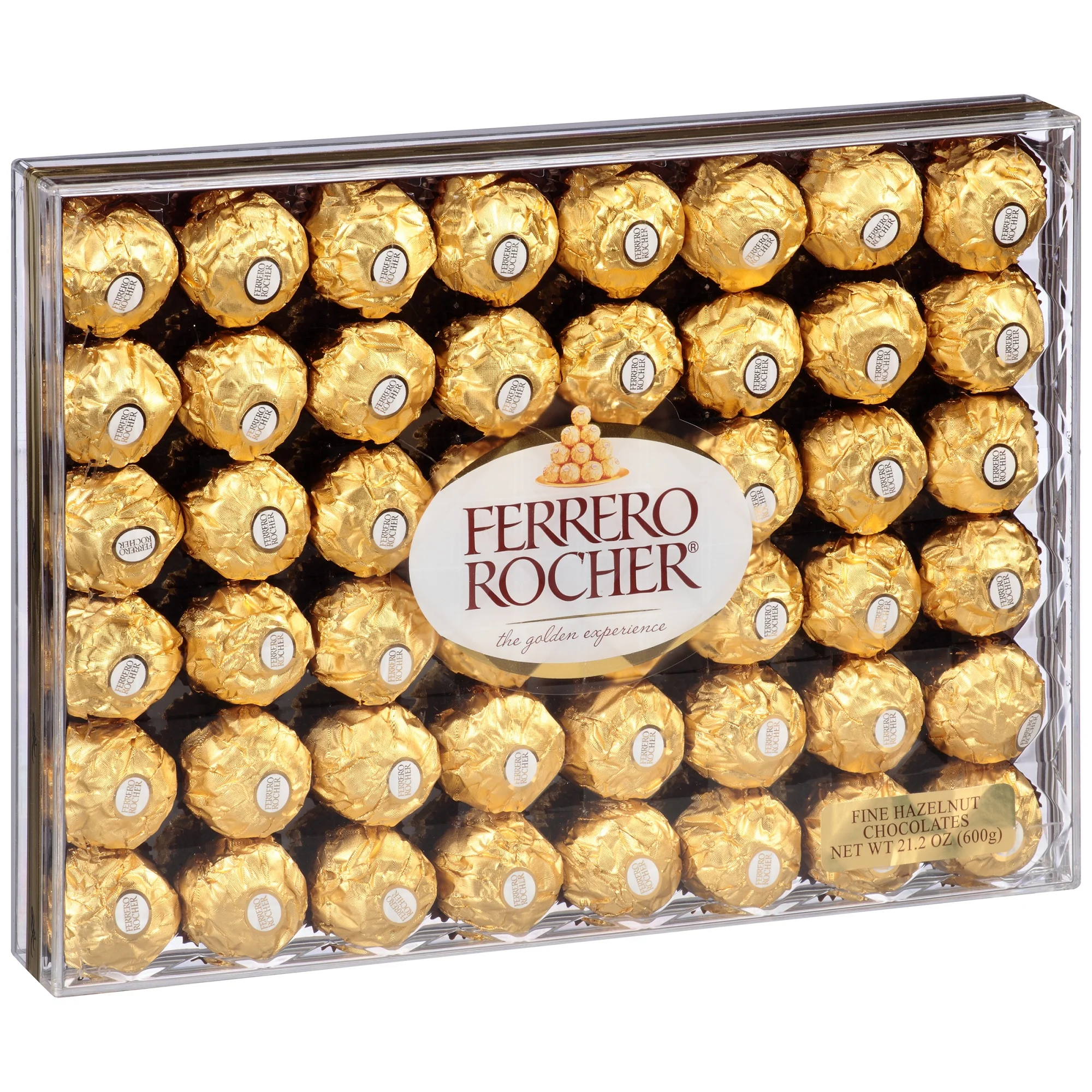 Ferrero Rocher Fine Hazelnut Chocolates, Chocolate Gift Box, 48 Count Flat, 21.2 oz