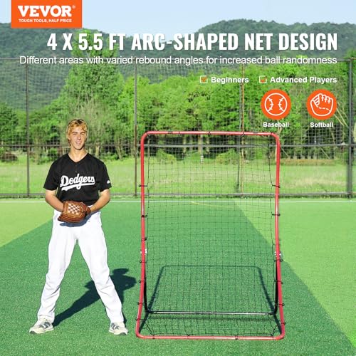 VEVOR Baseball and Softball Rebounder Net, PitchBack Baseball Pitching Net, Volleyball Pitch Return Trainer Rebound Net with Pitching Target, All Angle Fielding Rebound Net for Grounders Pop Flies