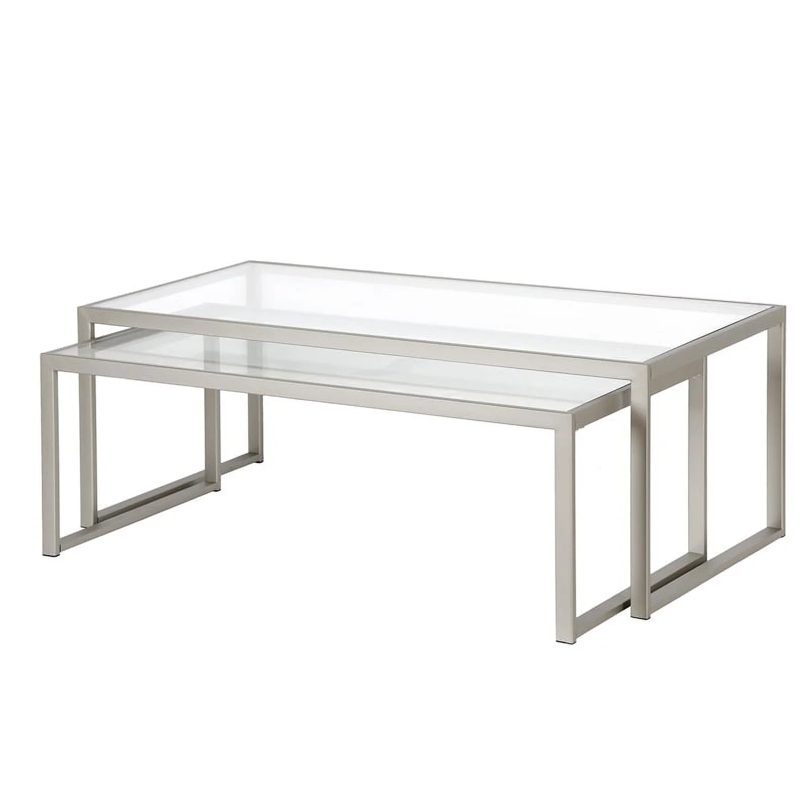 Pemberly Row Metal Rectangle Nested Coffee Table in Gray with Glass Top