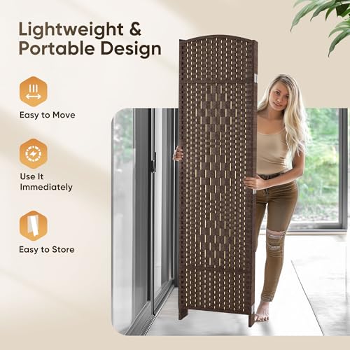 JOSTYLE Folding Privacy Room Divider, 4 Panel Screen Divider 6 ft. Tall Freestanding Extra Wide Rattan Room Partition Wall Separation Dividers, Grey