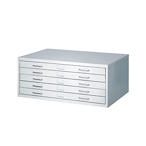 Safco Products 4969LG Facil Steel Flat File, 5 Drawer Metal Cabinet, Small (Optional Base Sold Separately), Light Gray