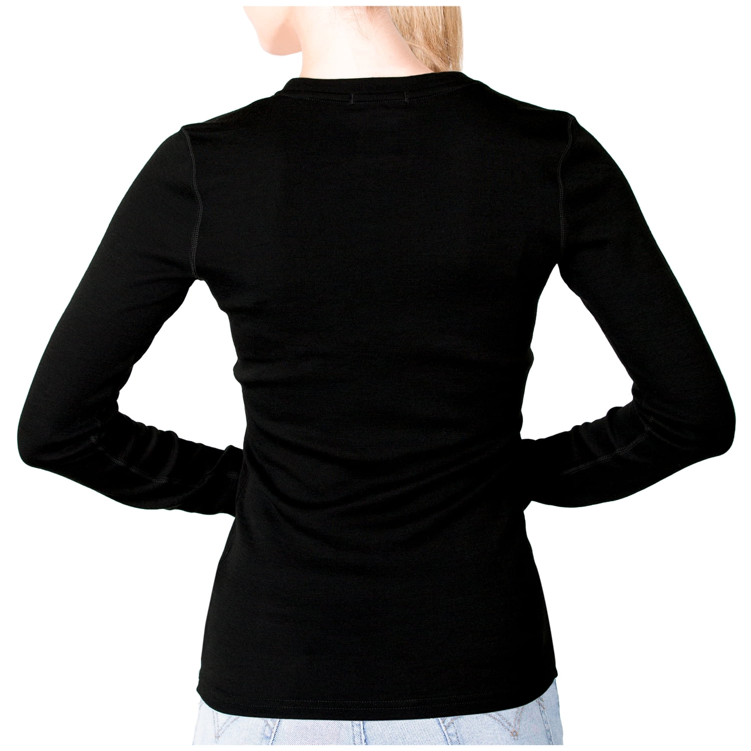 MERIWOOL Women's Merino Wool Midweight Baselayer Crew - Black - XS