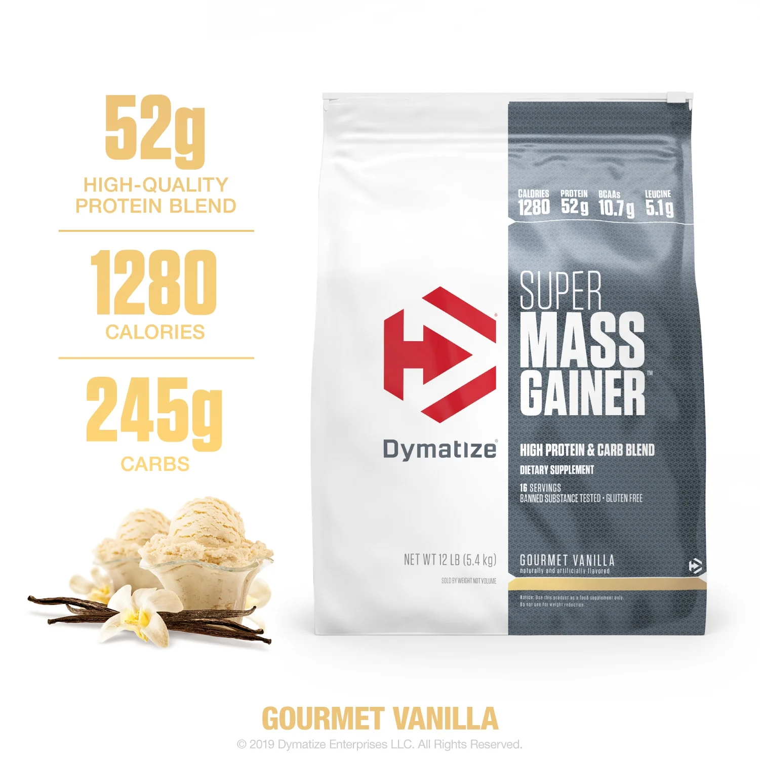 Dymatize Super Mass Gainer, Gourmet Vanilla, 12 lb