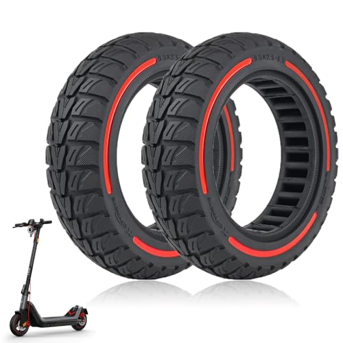 9.5x2.50 Solid Tire 9.5 inch for NIU KQi3 Pro/KQi3 Max/KQi3 Sport Electric Scooters, Puncture-proof, Tubeless Rubber Tires Front or Rear Replacement, 2pc (Red)