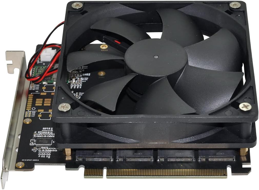 Xiwai 4X NVME M.2 AHCI to PCI-E Express 3.0 Gen3 X16 Raid Card with Fan VROC Raid0 Hyper Adapter