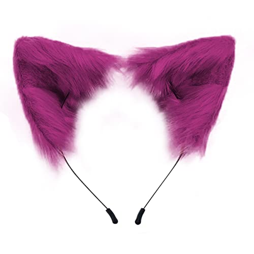 QinRuan Cat Fox Faux Fur Ears Headband Cute Halloween Fancy Dress Cosplay Handmade Animal Furry Ears Hair Hoop