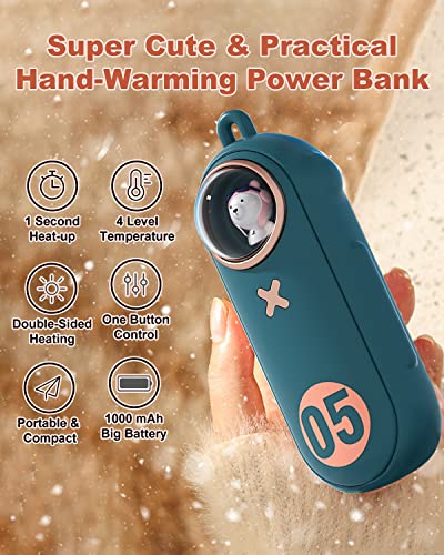 Portable Hand Warmer Electric Fast Warming Up Power Bank, 10000mAh Rechargeable Hand Warming 4 Heat Levels Double-Sided Heating, Cute Pocket USB Handwarmer for Outdoors Hunting Camping