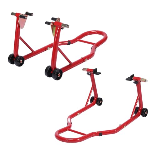 Universal Motorcycle Front and Rear Combo Wheel Lift Paddock Stand with 4 Caster Wheels and U & L Type Adapters 882Lbs Capacity Black