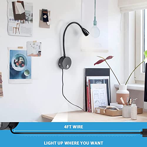 LED Wall Mount Reading Lighting Set of 2, 3W Book Light with Flexible Gooseneck, 3 Color Temperature, Bed Reading Lamp, Touch Control, Minimalist Design, Headboard Lamp, Stepless Dimming, Bronze