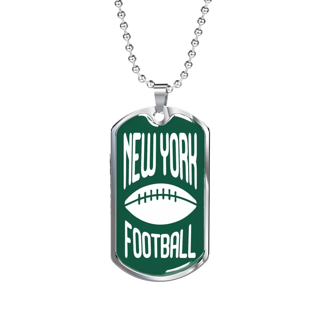 New York Fan Necklace Dog Tag Stainless Steel or 18k Gold 24