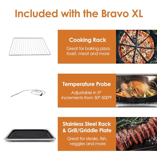 Nuwave Bravo Air Fryer Toaster Smart Oven, 10-in-1 Countertop Convection, 1800 Watts, 21-Qt Capacity, 50°-450°F Temp Controls, Top and Bottom Heater Adjustments 0%-100%, PFAS Free, Stainless Steel
