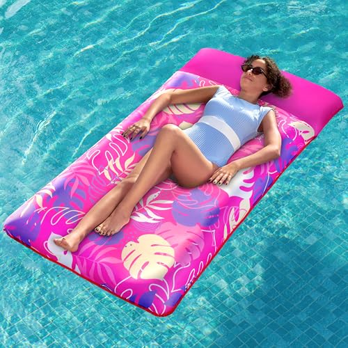 SLOOSH Inflatable Pool Floats Raft - XL Fabric Covered Pool Mat Lounger Floaties for Adults, Ultra Comfort Inflatable Water Float with Headrest for Beach Lake Swimming Pool Floating 68