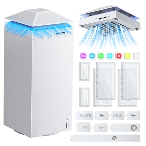 MENEEA Cooling Fan Dust Proof for Xbox Series X Console with Colorful Light Strip,MENEEA Dust Cover Filter,Rubber Dust Plugs,Low Noise Top Fan with 3 Gears,Cooler&Light Independent Touch Switch, 2 USB Port