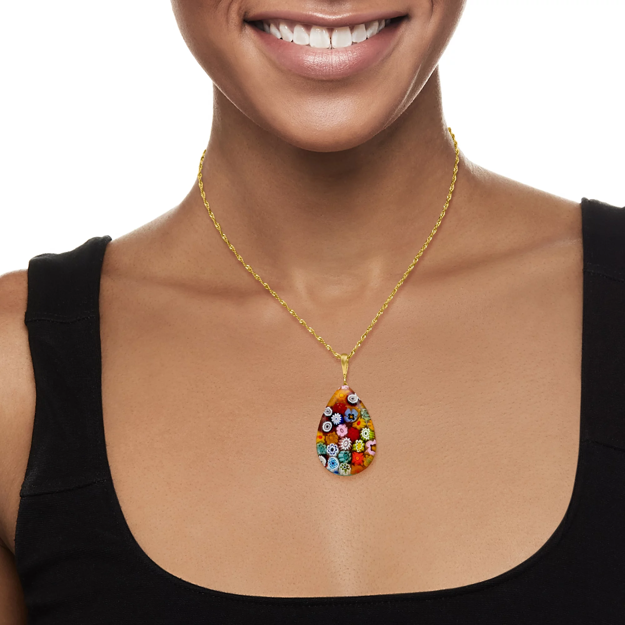 Ross-Simons Italian Multicolored Murano Glass Millefiori Pendant Necklace in 18kt Gold Over Sterling, Women's, Adult