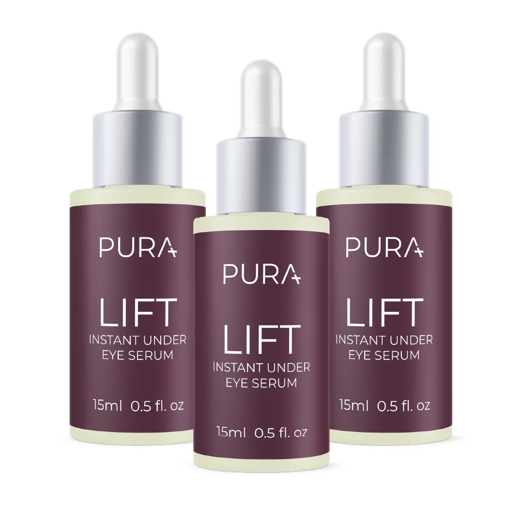 PURA Lift Instant Under Eye Serum - Advanced Dark Circle Reducer, Anti Aging Serum - Reduces Wrinkles, Under-Eye Puffy Bags, Fine Lines & Crow's Feet Instantly - Under Eye Instant Tightener, 3 Bottles