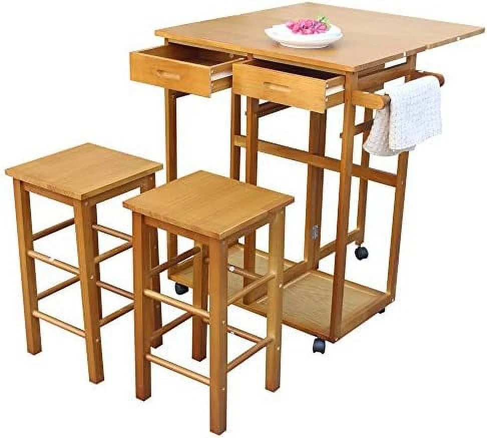 HJZBNONE 3 Piece Drop Leaf Dining Tables for Small Spaces  Small Rolling Dining Table Set for 2 with 2 Drawers  Space Saving Dining Table with 2 Chairs and Handle for Kitchen and Dining R