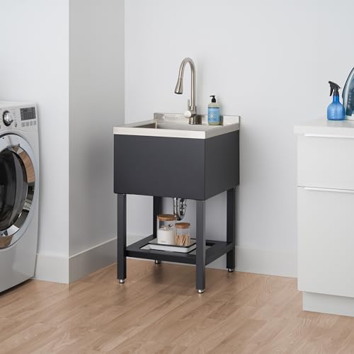 TRINITY Stainless Steel Freestanding Single Bowl Utility Sink for Garage, Laundry Room, and Commercial Use, Includes Pull-Out Faucet, NSF, UPC and cUPC Certified, 36