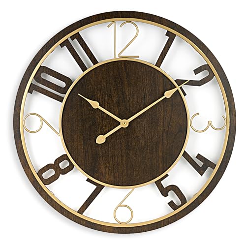 Sorbus Wooden Modern Wall Clock - Large Wall Clock for Living Room Decor - 24-Inch Big Wall Clock Decorative, Battery Operated Analog Large Clock - Ideal for Modern Wall Decor Living Room (Brown)