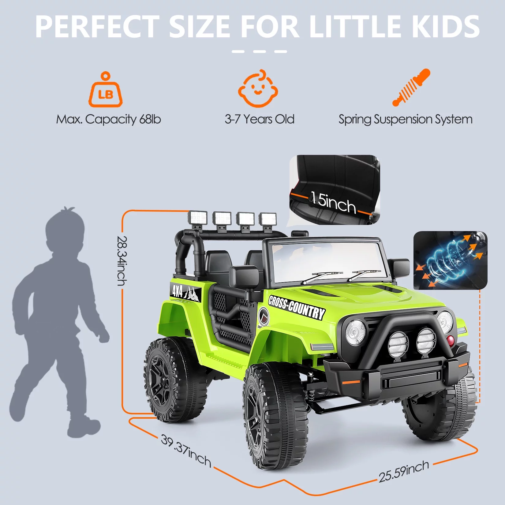 Vibespark 12V Ride On Truck, Kids Electric Vehicles w/ Remote Control, 4.5Ah Powered Electric Ride On Car with Bluetooth Music, Spring Suspension, LED Lights, Kids Ride on Toys - Green