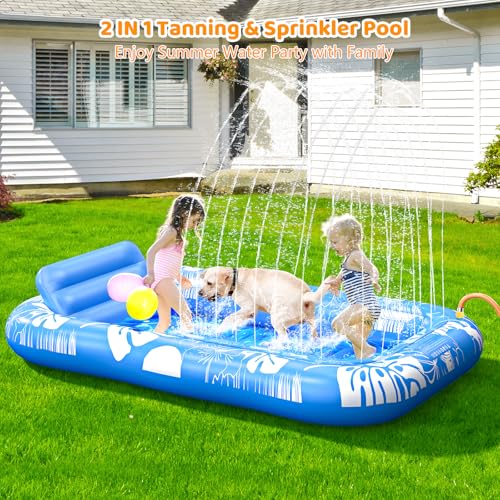 Inflatable Tanning Pool Lounger Float with Sprinkler, 77